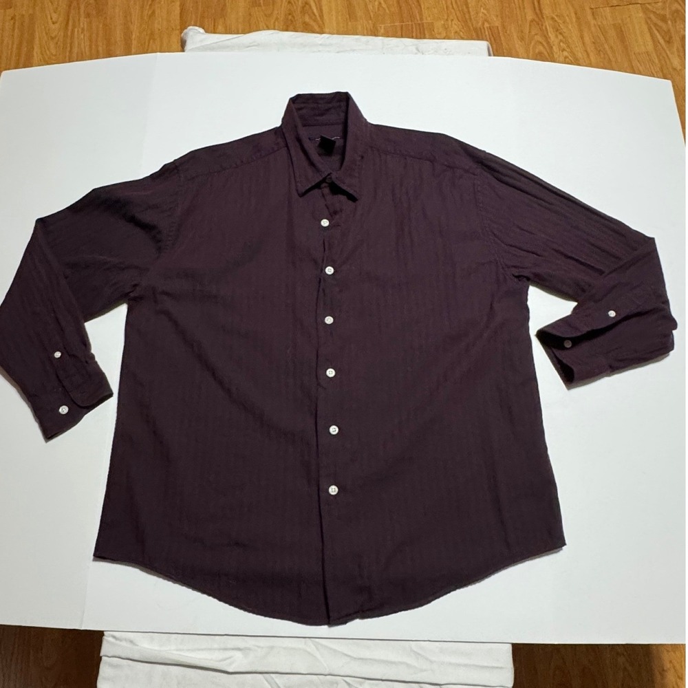 Architect Mens Large Plum Purple Herringbone 100% Cotton Button Down Shirt L